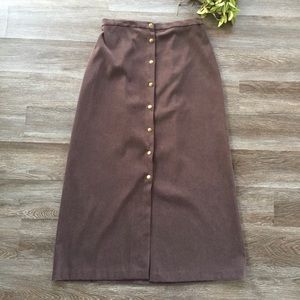 Vintage Boho Snap Front Brown Maxi Skirt